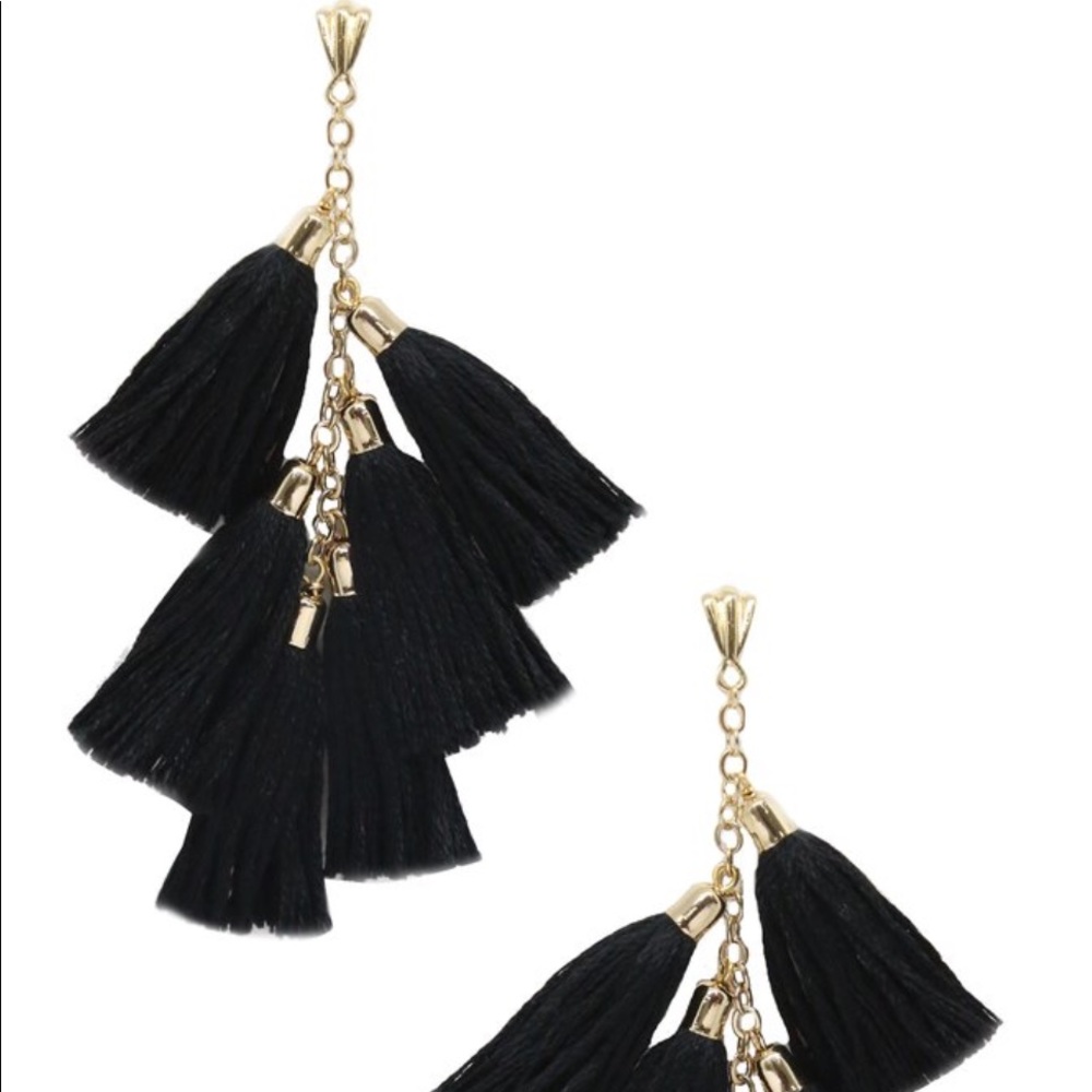 Ettika Tassel Earrings in Black and Gold